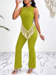 VaVaBold 不對稱下擺,襯衫配直條紋布料套裝 - 綠色 - 查看 5