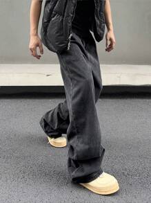 Manfinity Hypemode Men's Wide-Leg Loose-Fit Jeans With Slanted Pockets