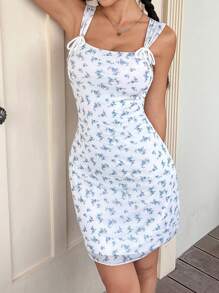SHEIN EZwear Vestido De Malla Y Estampado De Moda Para Mujeres