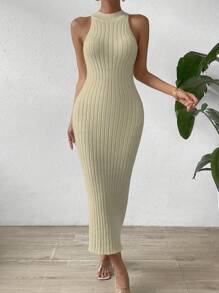 RosyDaze Solid Color Slim Fit Sleeveless Knitted Sweater Dress