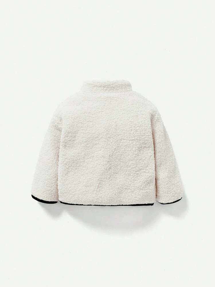 Bébé Garçon Manteau Duveteux À Poches À Liseré Contrastant