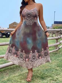 SHEIN Clasi Plus Size Printed Tie-Dye Vacation Cami Dress - Multicolor - View 3