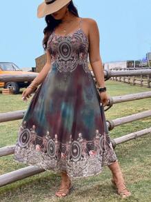 SHEIN Clasi Plus Size Printed Tie-Dye Vacation Cami Dress - Multicolor - View 5