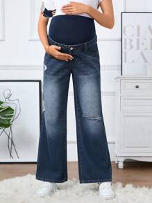 SHEIN Maternity Simple Design Denim Pants Jeans - Medium Wash - View 1