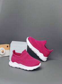 Kids' Lightweight Breathable Slip-On Athletic Shoes, Elastic Uppers Easy To Wear, Suitable For Children's Foot Shape, Solid Color Suitable For Daily Wear, Back To School Student Shoes, Spring/Autumn - Hot Pink - View 7