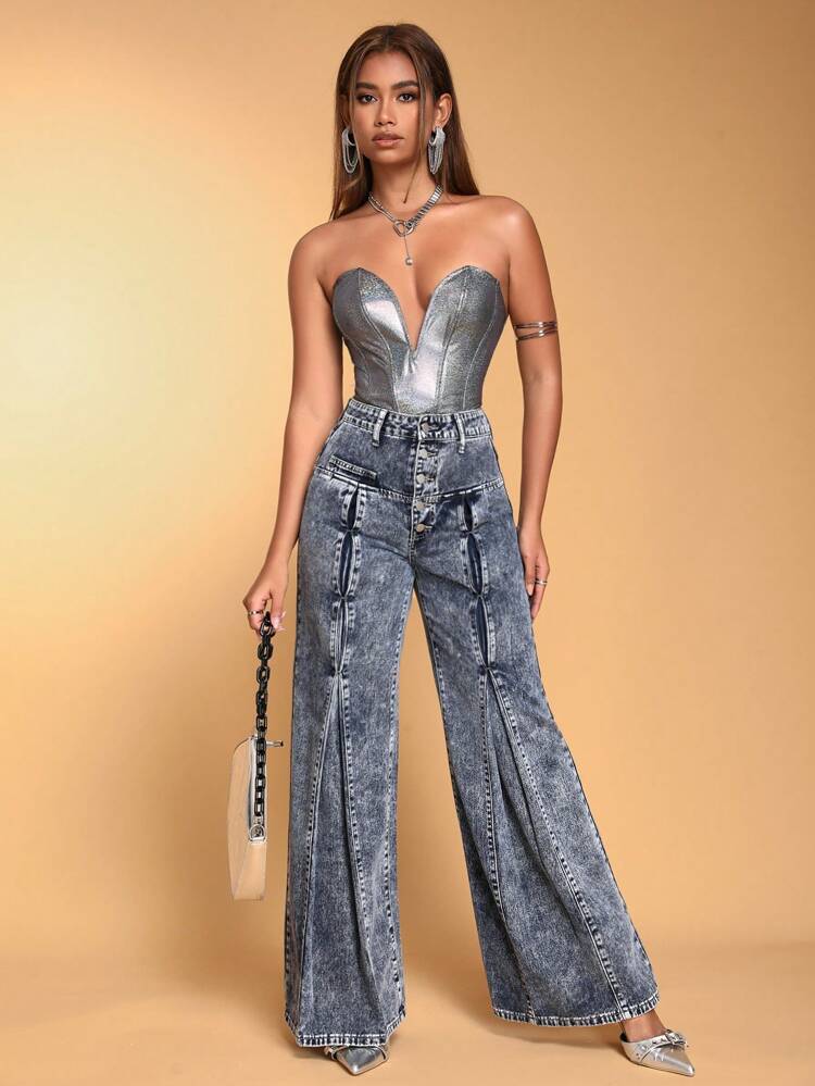 Women'S Button Front Flared Jeans