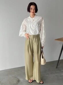 FRIFUL 女士时尚宽松直筒阔腿裤亚麻教师裤