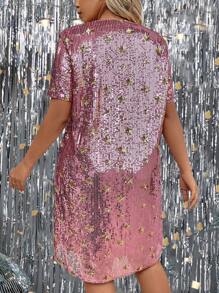 SHEIN Clasi 大碼閃爍圓領短袖連衣裙 - 藕粉色 - 查看 2