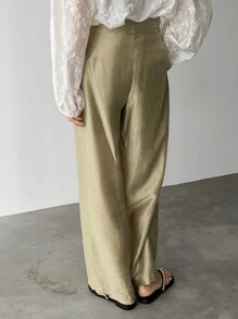 FRIFUL 女士时尚宽松直筒阔腿裤亚麻教师裤