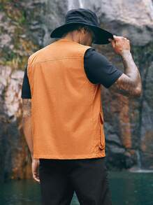 In My Nature 男式多口袋戶外背心,拉鍊式實用夾克 - 橘色 - 查看 2