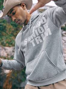 In My Nature Men's Letter Printed Drawstring Hooded Outdoor Sports Sweatshirt - Dark Grey - View 7