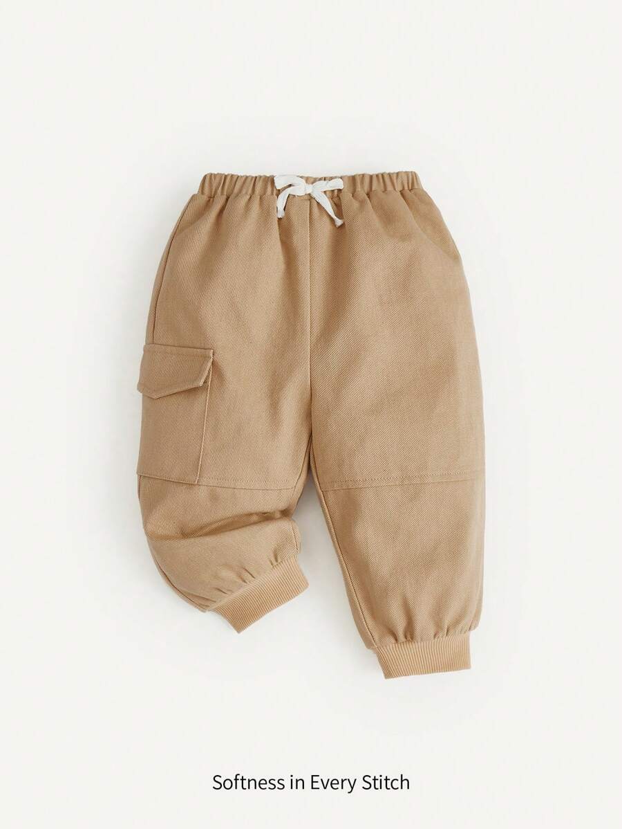 Cozy Pixies Baby Boy Flap Pocket Side Knot Front Trousers - Khaki - View 1