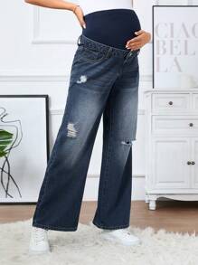 SHEIN Maternity Simple Design Denim Pants Jeans - Medium Wash - View 4