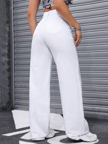 Jeanoix Sành điệu Của phụ nữ Lỏng lẻo phù hợp Màu thuần Quần denim - trắng - Xem 3