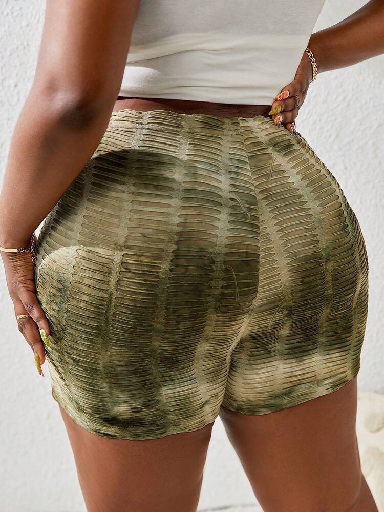 Plus Size Women's Tie Dye Slim Fit Shorts For Summer
