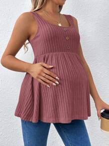 SHEIN Women's Casual Spaghetti Strap Maternity Tank Top With Round Neckline - Redwood - View 5