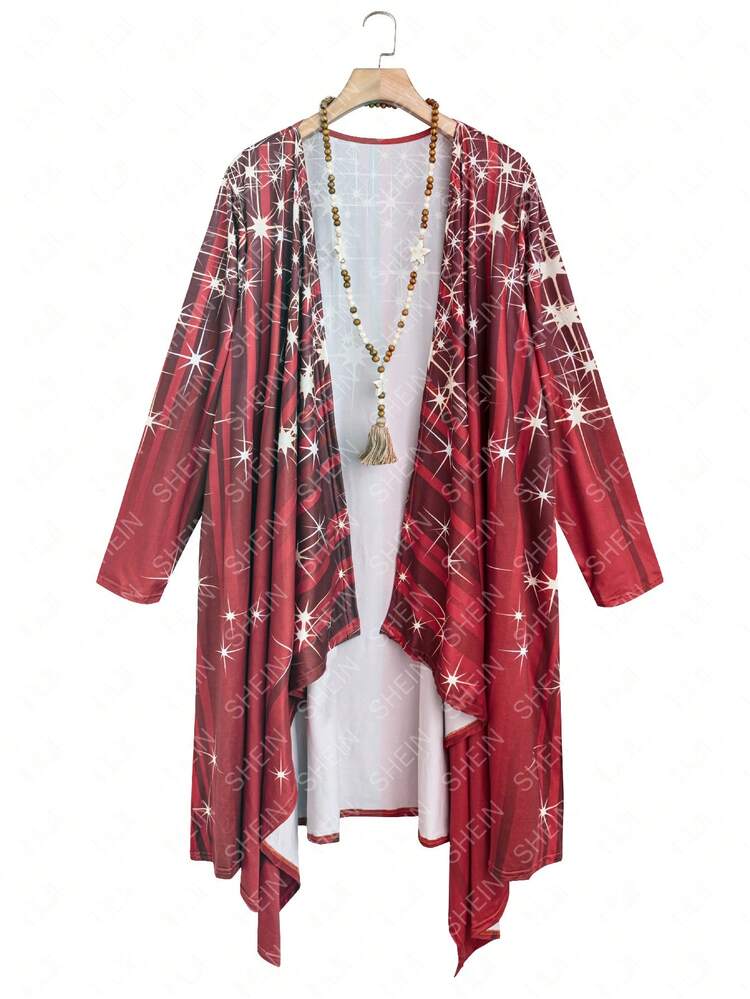 Plus Size Women's Sparkly Printed Open Front Jacket