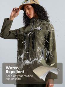 In My Nature Women's Outdoor Zipper Hooded Pocketed Windbreaker Jacket - Army Green - View 3
