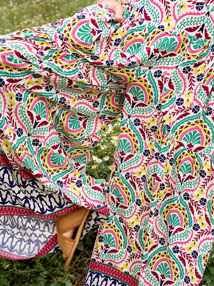 Women's Vintage Printed Wide Leg Pants For Holiday