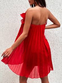 RueChic Summer Casual Multi-Layer Ruffle & Pleated Strapless Dress - Hot Pink - View 6