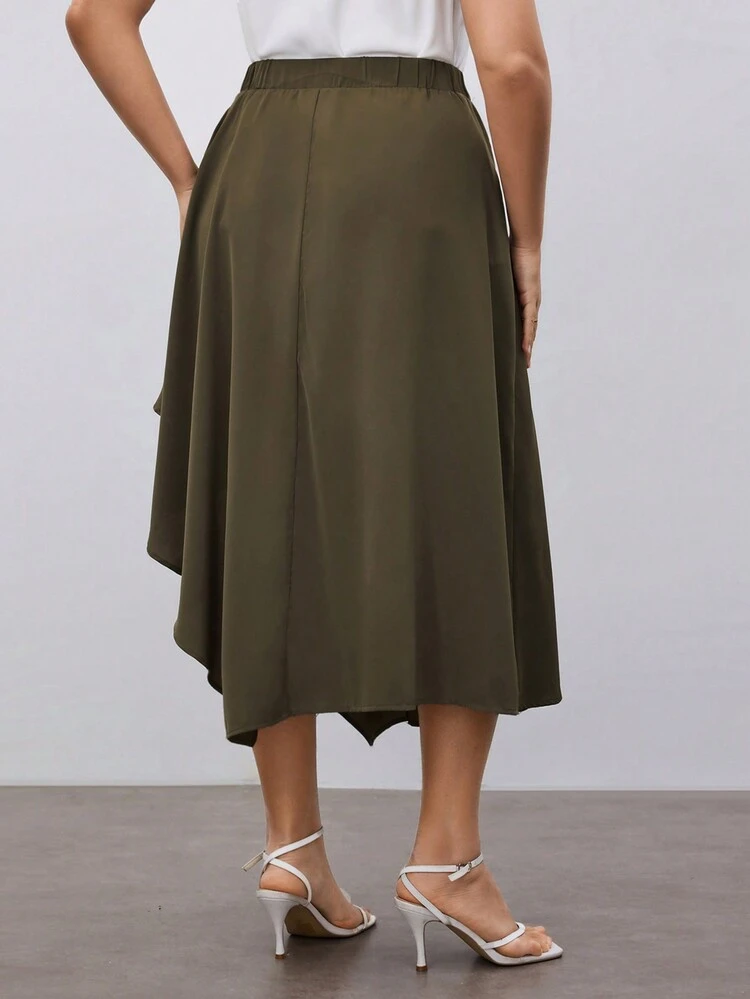 Plus Size Women's Casual Versatile A-Line Skirt With Drape Design