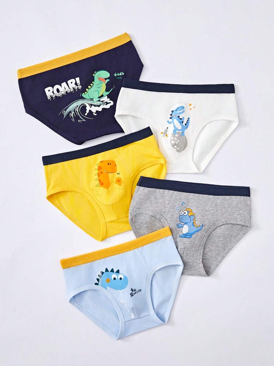 Young Boys' 5pcs/Set Cute Dinosaur Print Triangle Briefs - Multicolor - View 1