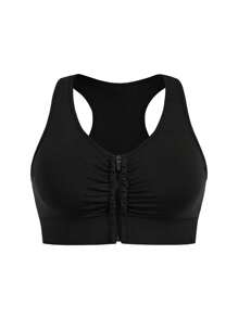 Easithlete Plus 2pcs Ruched Front Sports Bra - Black - View 5