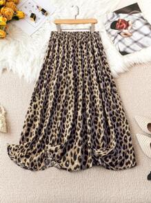 SHEIN LUNE Kích thước lớn Của phụ nữ In hoa Báo Eo đàn hồi Chiều dài trung bình Váy - Màu be - Xem 1