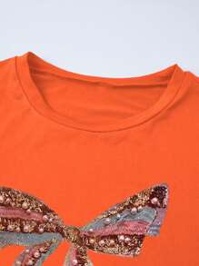 INAWLY 2pcs/Set Butterfly Patterned Round Neck Short Sleeve T-Shirt And Pants For Spring/Summer