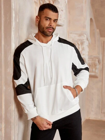 Manfinity Homme 男士大尺碼時尚彩色拼接帶帽運動衫