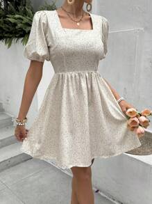 Chiquease French Style Leisure Lantern Sleeve Dress - Apricot - View 4