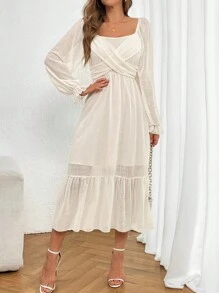 Modelyn 休閒春裣魚尾擺中長禮服,方領設計 - 白色 - 查看 5