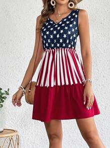 EMERY ROSE 女士無袖美國國旗印花連衣裙,邊緣飄動 - 彩色 - 查看 3