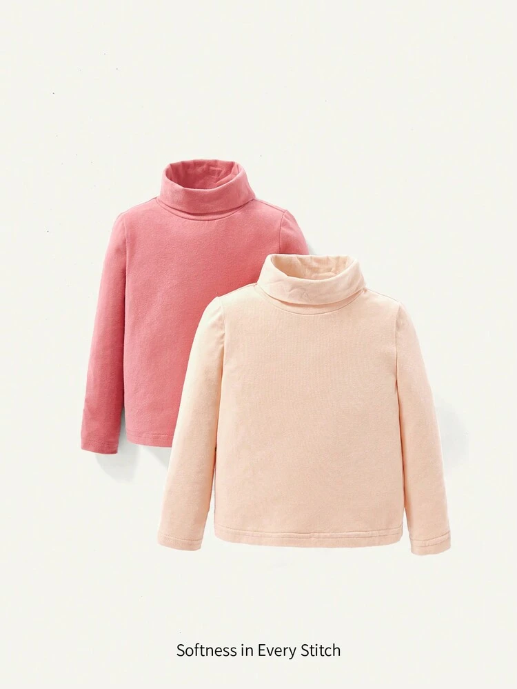 Baby Girl's Casual Solid Color Long Sleeve T-Shirt 2pcs Set With Half High Neckline