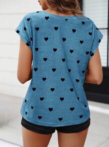 SHEIN LUNE Heart Print Women's T-Shirt - Blue - View 2