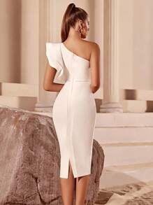 ADYCE 白色优雅荷叶边绷带鸡尾酒裙，适合生日、毕业典礼、晚宴、返校节、复活节、夏季、新年等场合。 - 白色 - 查看 3