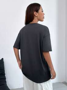 Flirla Camiseta De Manga Corta Con Cuello Redondo Y Patrón De Estrellas Y Lunas, Perfecta Para Usar Durante El Verano
