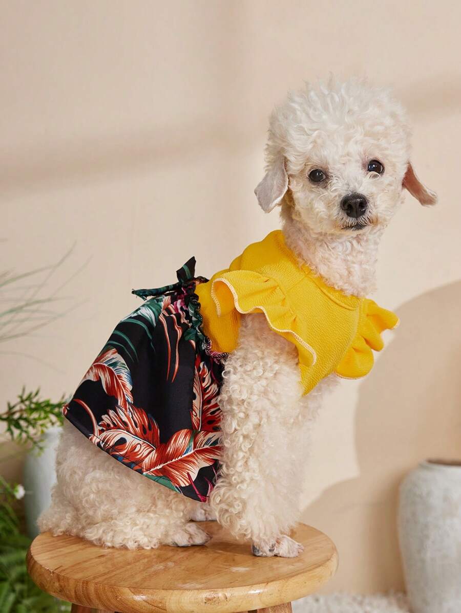 PETSIN Holiday Style Color Block Yellow Floral Pet Skirt - Yellow - View 1