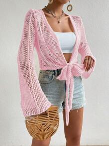 SHEIN Essnce Women's Solid Color Hollow Out Fashion Kimono Cover-Up Summer - Pink - View 6