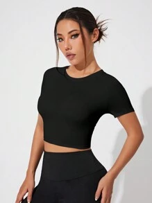 SHEIN Sport Studio Top canotta sportiva con schiena aperta, top da allenamento monocolore