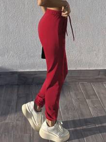 Cloudara Women's Drawstring Cuffed Jogger Pants - Red - View 5