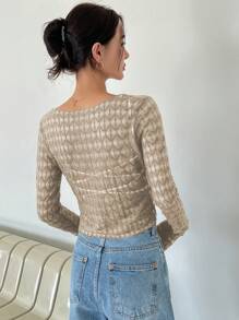 DAZY Áo lưới mỏng tay dài cho nữ đi chơi - Lạc đà - Xem 2