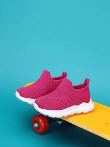 Kids' Lightweight Breathable Slip-On Athletic Shoes, Elastic Uppers Easy To Wear, Suitable For Children's Foot Shape, Solid Color Suitable For Daily Wear, Back To School Student Shoes, Spring/Autumn - Hot Pink - View 4