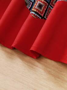 SHEIN Young Girl Sleeveless Dress With Zigzag Pattern And Scarf Print Design - Red - View 6