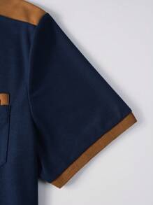 Manfinity Homme Polo Pour Homme À Manches Courtes À Blocs De Couleurs, Été - bleu indigo - Voir 6