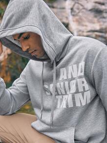 In My Nature Men's Letter Printed Drawstring Hooded Outdoor Sports Sweatshirt - Dark Grey - View 10