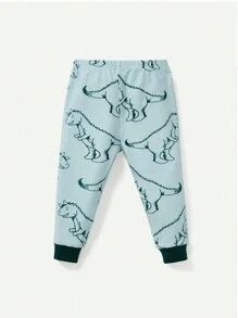 Cozy Pixies Baby Boy Snug Fit Pajama Set With Cartoon Dinosaur/Animal Graphic, Color Block Pullover And Long Pants - Blue - View 7