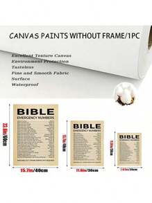 1pc/Set Bible Emergency Numbers - Christian Canvas Wall Decor Printint, This Bible Inspirational Wall Art Is A Vintage Faith Christian Gift For Living Room Decor, Office Decor,Without Frame