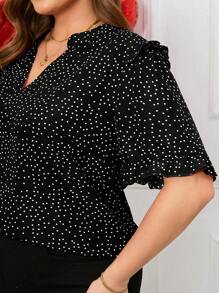 EMERY ROSE Valentine's Day Red Polka Dot Printed Plus Size Women Shirt Summer - Black - View 6