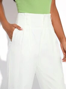 SHEIN BASICS Women's Fashionable White High Waist Straight Legged Cropped Trousers With Lining - White - View 3